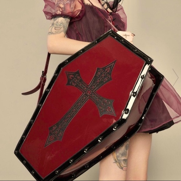 Dolls Kill Handbags - DOLLS KILL “'WIDOW COFFIN WEEKENDER”CUSTOMIZED WITH AU CRYSTALS